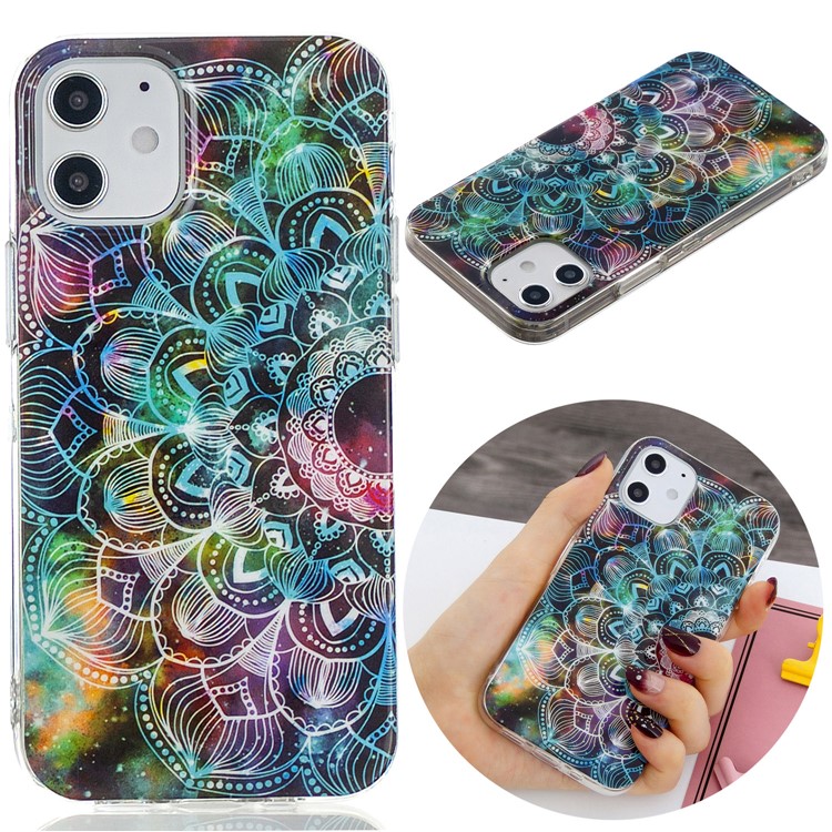 Noctilucent Patterned IMD TPU Back Case for iPhone 12 - Mandala Flower-2