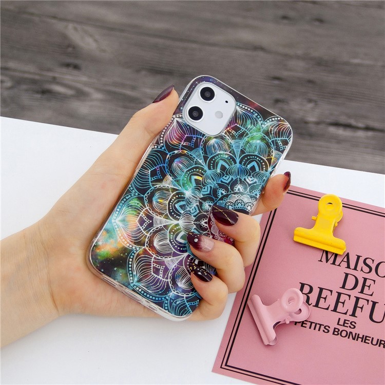 Noctilucent Patterned IMD TPU Back Case for iPhone 12 - Mandala Flower-6
