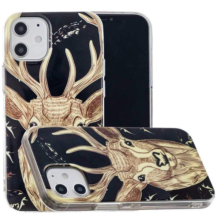 Noctilucent Patterned IMD TPU Back Case for iPhone 12 - Elk Pattern-1