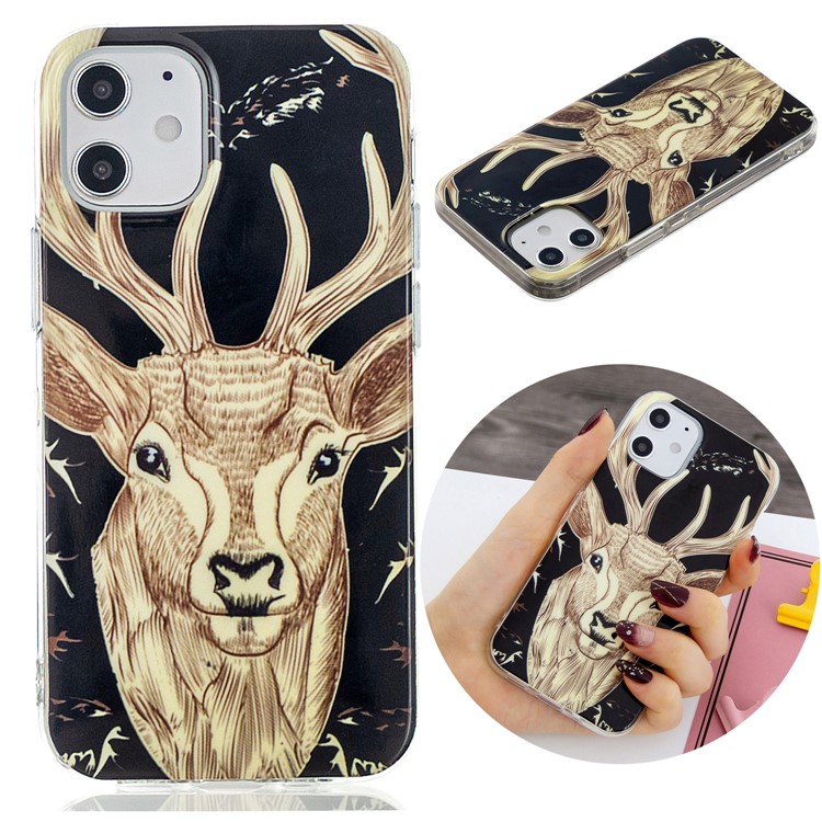 Noctilucent Patterned IMD TPU Back Case for iPhone 12 - Elk Pattern-2