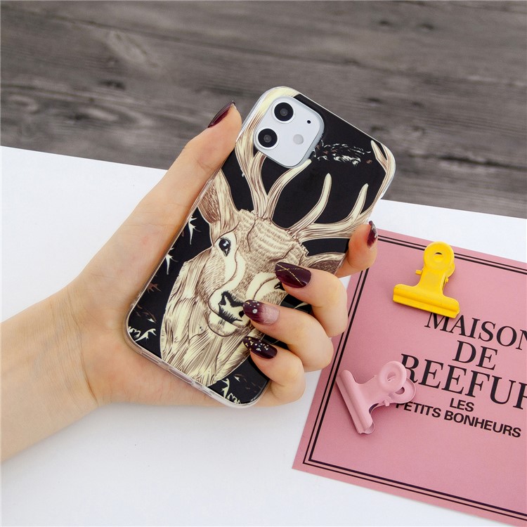 Noctilucent Patterned IMD TPU Back Case for iPhone 12 - Elk Pattern-6
