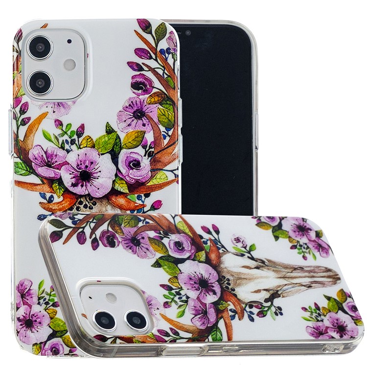 Noctilucent Patterned IMD TPU Back Case for iPhone 12 - Flowered Elk-1