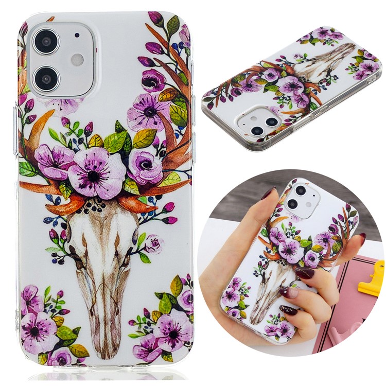 Noctilucent Patterned IMD TPU Back Case for iPhone 12 - Flowered Elk-2