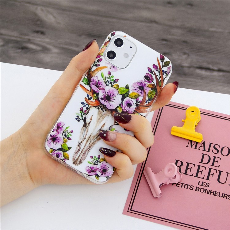 Noctilucent Patterned IMD TPU Back Case for iPhone 12 - Flowered Elk-6