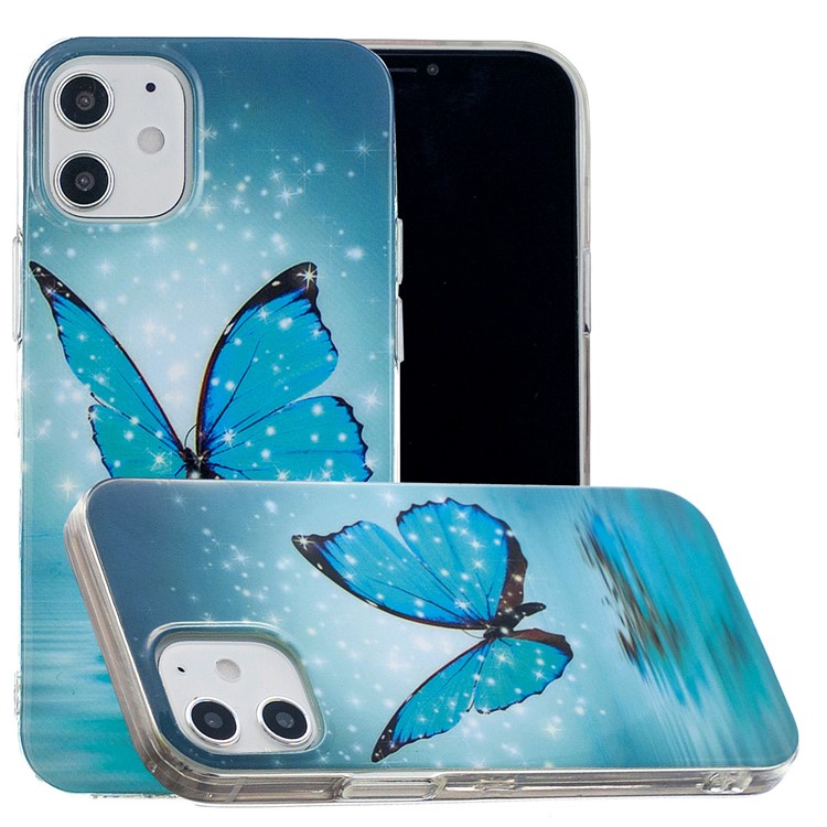 Noctilucent Patterned IMD TPU Back Case for iPhone 12 - Blue Butterfly-1