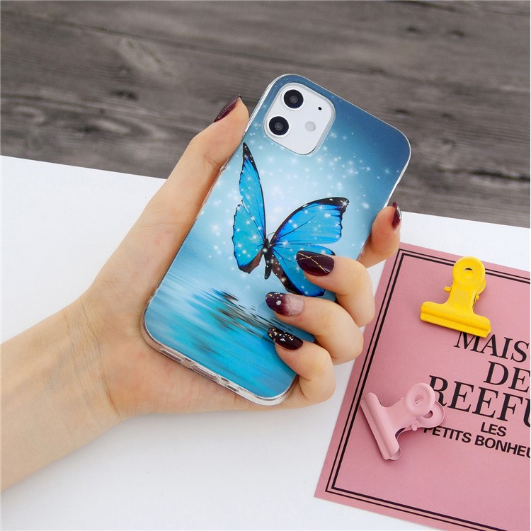 Noctilucent Patterned IMD TPU Back Case for iPhone 12 - Blue Butterfly-6