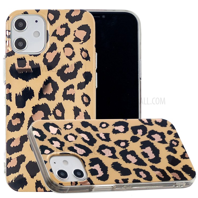 Marble Pattern Electroplating IMD TPU Phone Protection Case for iPhone 12 5.4 inch - Leopard-1