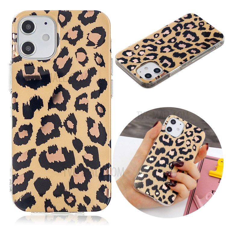 Marble Pattern Electroplating IMD TPU Phone Protection Case for iPhone 12 5.4 inch - Leopard-2