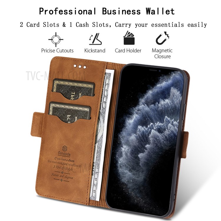 Business Style Leather Case with Wallet Stand for iPhone 11 Pro Max 6.5-inch - Brown-2