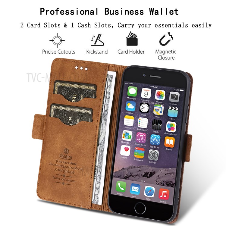 Business Style Leather Case with Wallet Stand for iPhone 6 / 6s 4.7-inch - Brown-2