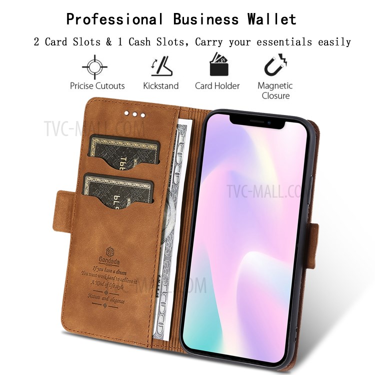 Business Style Leather Wallet Stand Cover Case for iPhone 11 6.1-inch - Brown-2