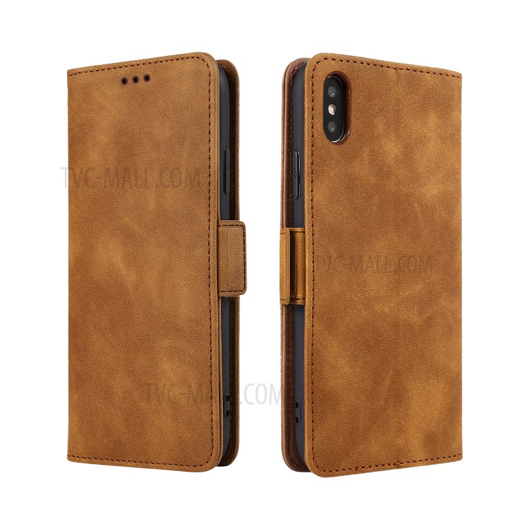 Business Style Leather Wallet Stand Case for iPhone XS Max 6.5-inch - Brown-1