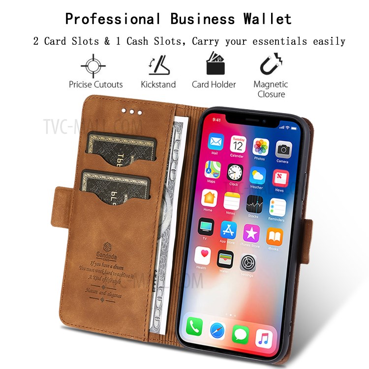 Business Style Leather Case with Wallet Stand for iPhone XS/X 5.8 inch - Brown-2