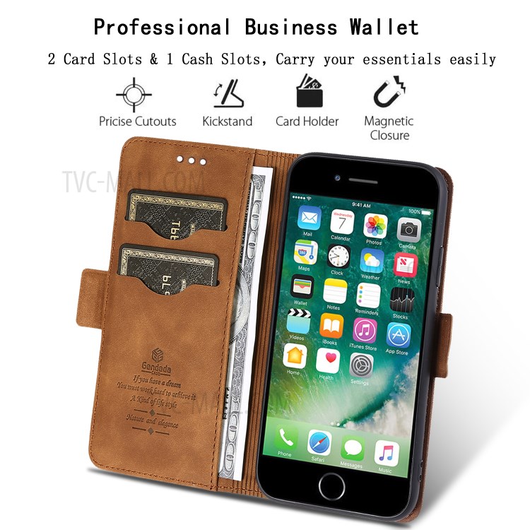 Business Style Wallet Leather Cell Phone Cover for iPhone 8 Plus / 7 Plus - Brown-2