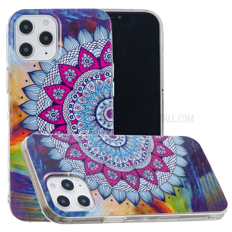Newly Noctilucent Patterned IMD TPU Case Shell for iPhone 12 Pro Max 6.7 inch - Mandala Flower-1