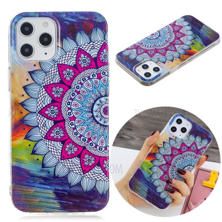 Newly Noctilucent Patterned IMD TPU Case Shell for iPhone 12 Pro Max 6.7 inch - Mandala Flower-2