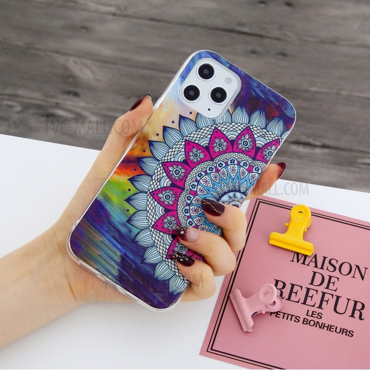 Newly Noctilucent Patterned IMD TPU Case Shell for iPhone 12 Pro Max 6.7 inch - Mandala Flower-6