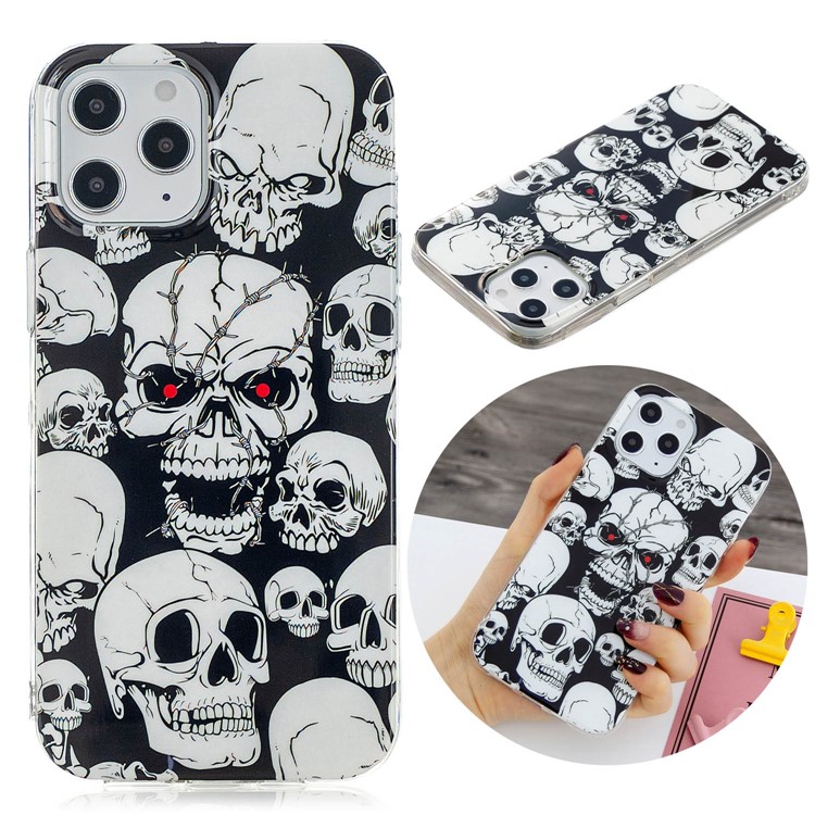 Newly Noctilucent Patterned IMD TPU Case Shell for iPhone 12 Pro Max 6.7 inch - Skull-2