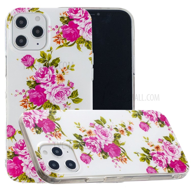 Newly Noctilucent Patterned IMD TPU Case Shell for iPhone 12 Pro Max 6.7 inch - Blooming Peonies-1
