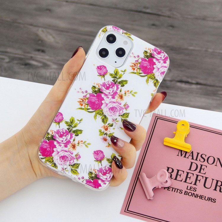 Newly Noctilucent Patterned IMD TPU Case Shell for iPhone 12 Pro Max 6.7 inch - Blooming Peonies-6
