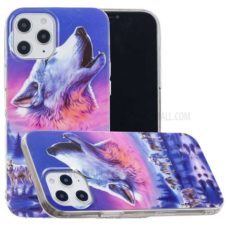 Newly Noctilucent Patterned IMD TPU Case Shell for iPhone 12 Pro Max 6.7 inch - Howling Wolf-1