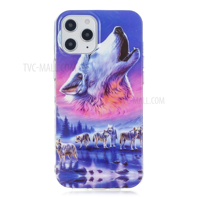 Newly Noctilucent Patterned IMD TPU Case Shell for iPhone 12 Pro Max 6.7 inch - Howling Wolf-3