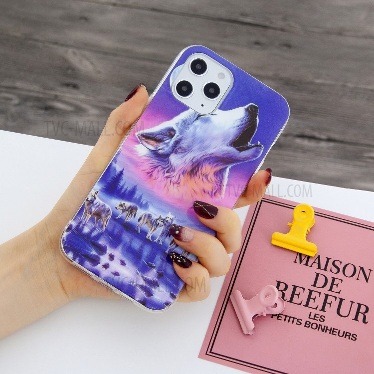 Newly Noctilucent Patterned IMD TPU Case Shell for iPhone 12 Pro Max 6.7 inch - Howling Wolf-6