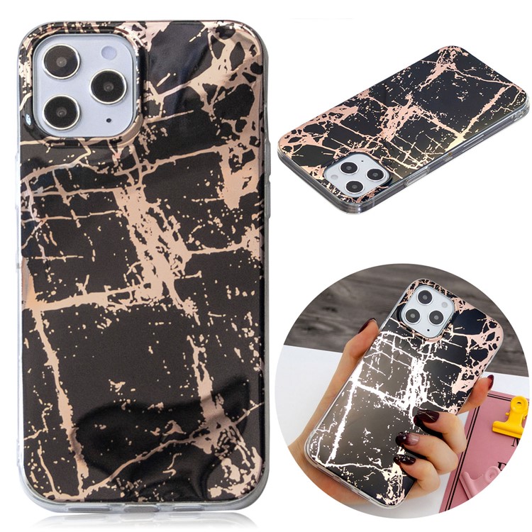 Modèle en Marbre Rose Gold Electroplate IMD Protective TPU Case Pour Iphone 12 Pro Max 6,7 Pouces - le Noir