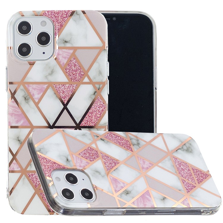 Marble Pattern Rose Gold Electroplating IMD Protective TPU Case for iPhone 12 Pro Max 6.7 inch - White / Pink-1