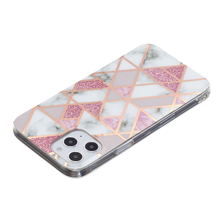 Marble Pattern Rose Gold Electroplating IMD Protective TPU Case for iPhone 12 Pro Max 6.7 inch - White / Pink-3
