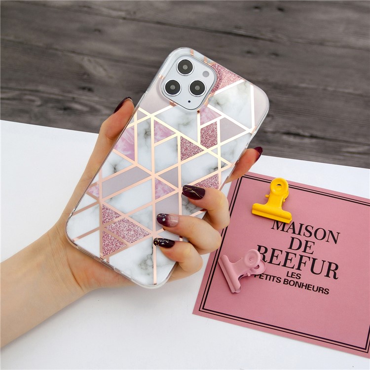 Marble Pattern Rose Gold Electroplating IMD Protective TPU Case for iPhone 12 Pro Max 6.7 inch - White / Pink-4