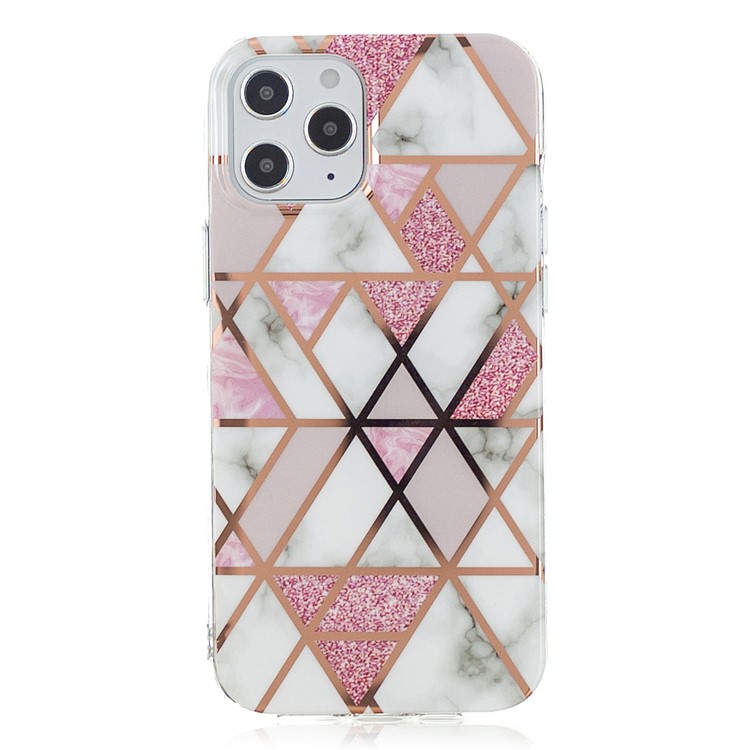 Marble Pattern Rose Gold Electroplating IMD Protective TPU Case for iPhone 12 Pro Max 6.7 inch - White / Pink-5