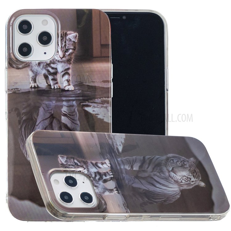 Pattern Printing IMD TPU Case for iPhone 12 Pro 6.1 inch - Cat and Reflection in Water-1