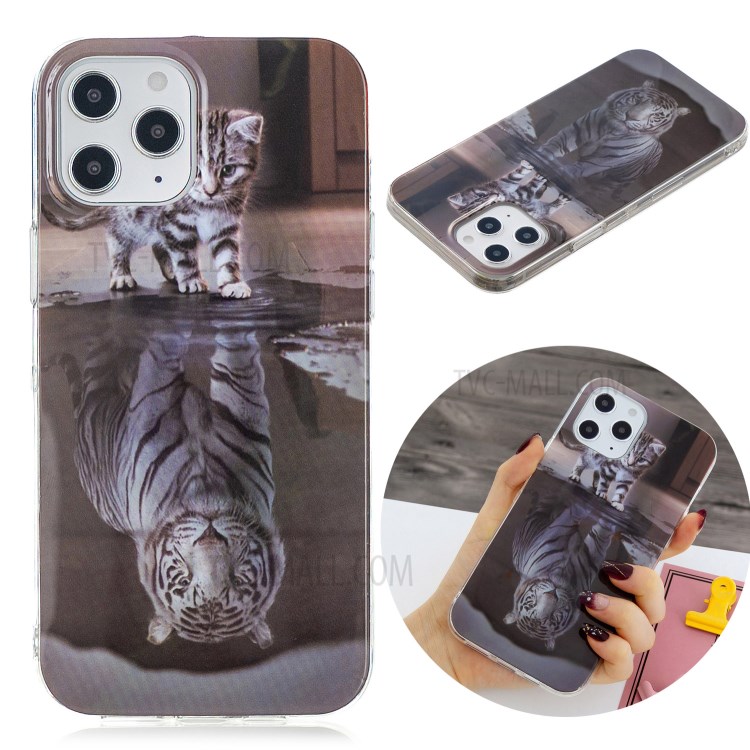 Pattern Printing IMD TPU Case for iPhone 12 Pro 6.1 inch - Cat and Reflection in Water-2
