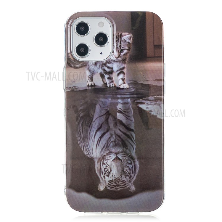 Pattern Printing IMD TPU Case for iPhone 12 Pro 6.1 inch - Cat and Reflection in Water-3