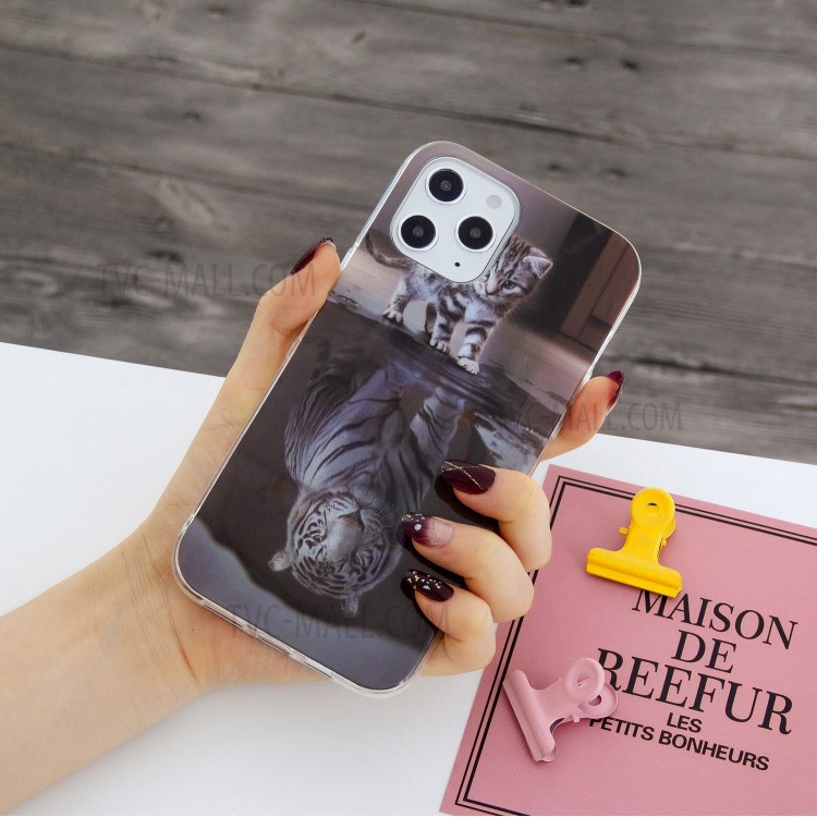 Pattern Printing IMD TPU Case for iPhone 12 Pro 6.1 inch - Cat and Reflection in Water-5