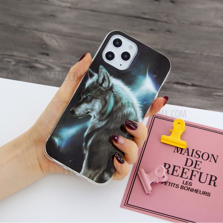 Animal Series IMD Soft TPU Case Phone Cover for iPhone 12 Pro Max 6.7 inch - Wolf-5