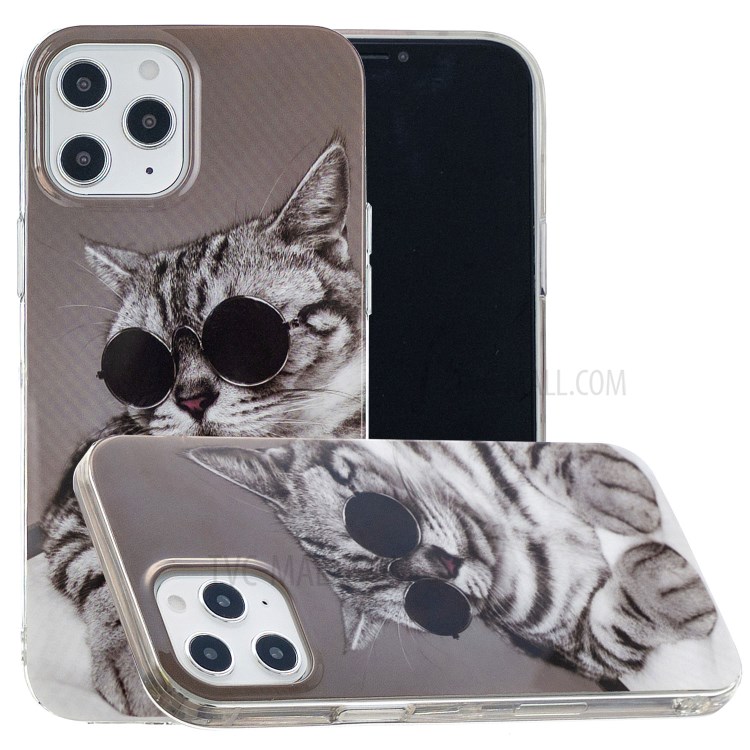 Animal Series IMD Soft TPU Case Phone Cover for iPhone 12 Pro Max 6.7 inch - Cat with Glasses-1