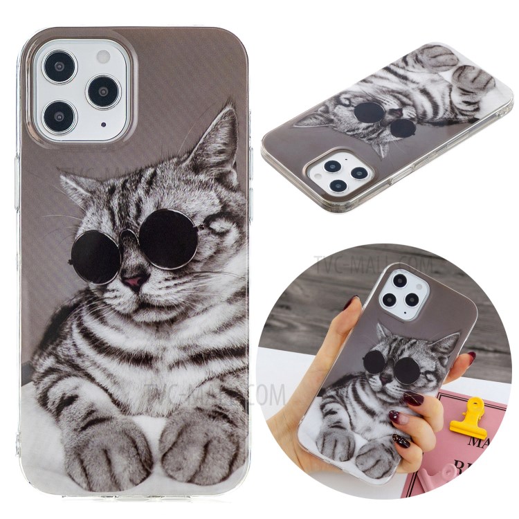 Animal Series IMD Soft TPU Case Phone Cover for iPhone 12 Pro Max 6.7 inch - Cat with Glasses-2