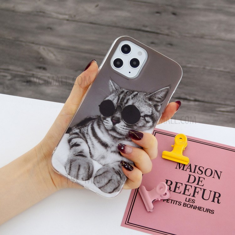 Animal Series IMD Soft TPU Case Phone Cover for iPhone 12 Pro Max 6.7 inch - Cat with Glasses-5