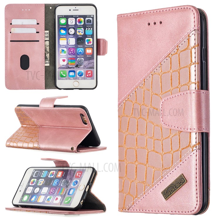 Color Matching Crocodile Surface Leather Cover for iPhone 6 Plus/6s Plus 5.5-inch - Rose Gold-1