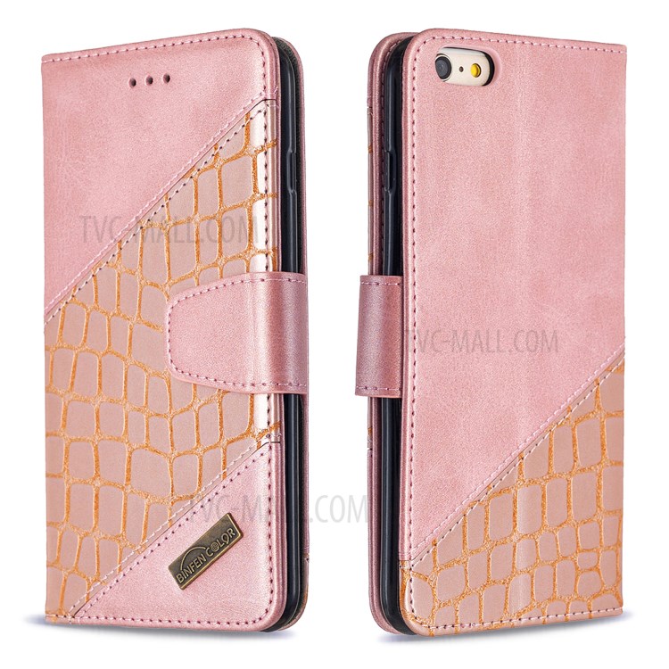 Color Matching Crocodile Surface Leather Cover for iPhone 6 Plus/6s Plus 5.5-inch - Rose Gold-6