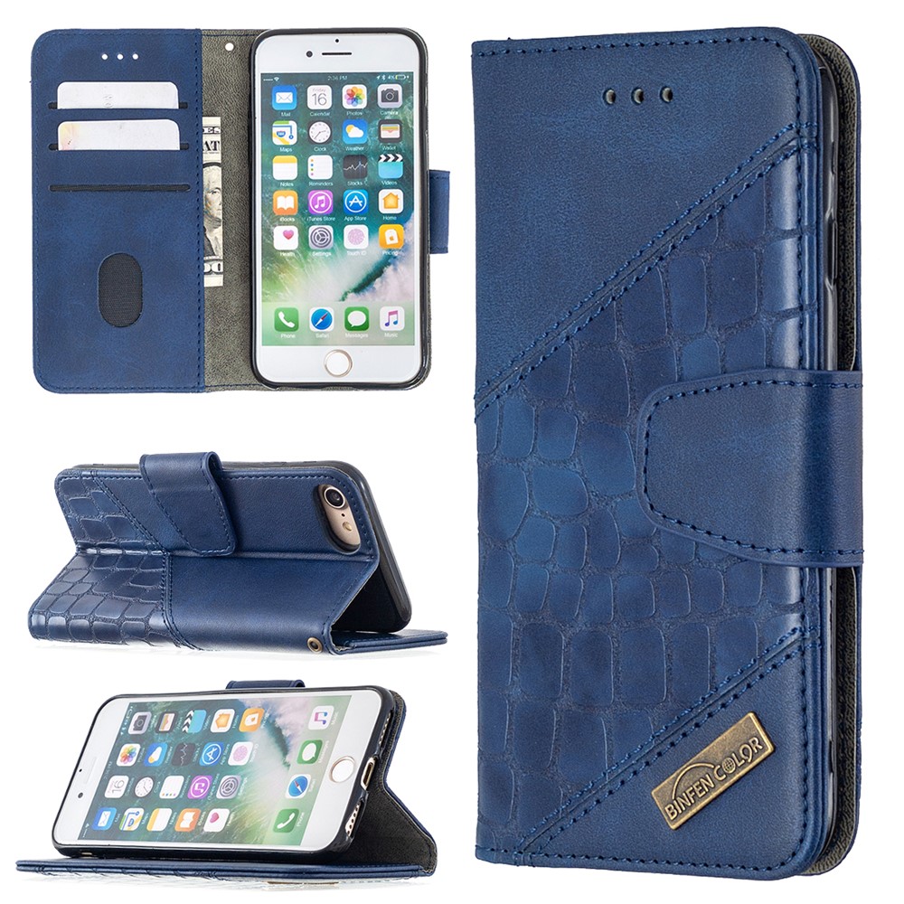 Color Matching Crocodile Skin Leather Cover for iPhone SE (2nd Generation)/8/7 - Blue-1