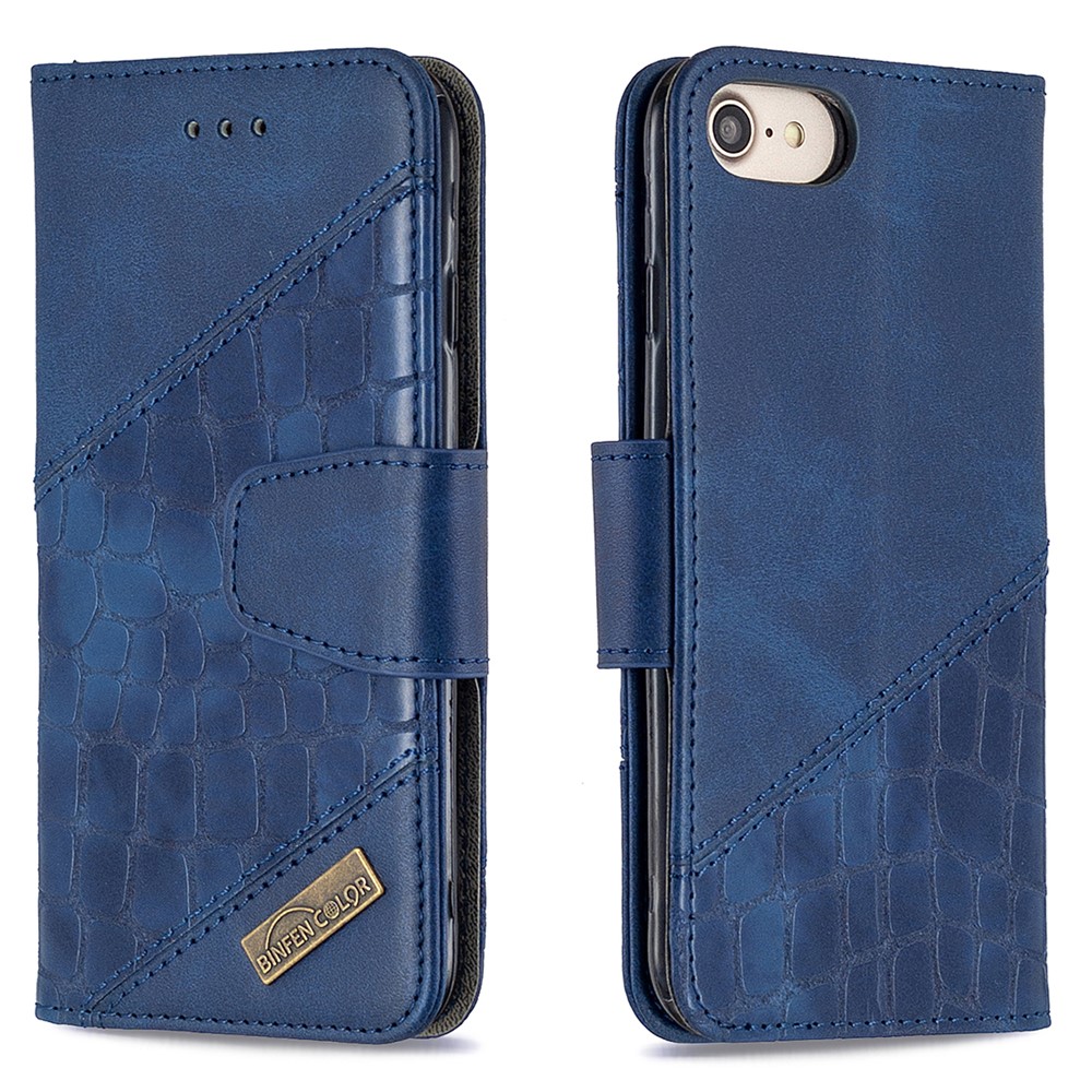 Color Matching Crocodile Skin Leather Cover for iPhone SE (2nd Generation)/8/7 - Blue-6