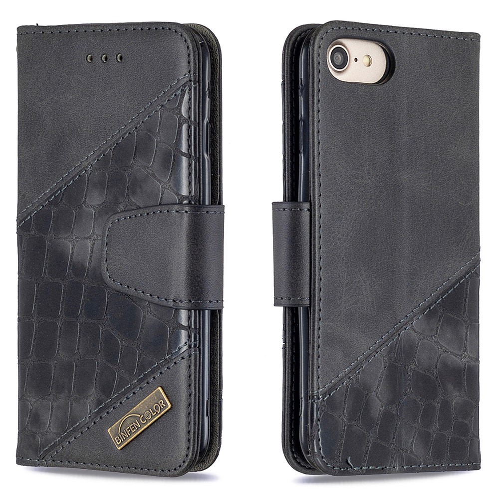 Color Matching Crocodile Skin Leather Cover for iPhone SE (2nd Generation)/8/7 - Black-6
