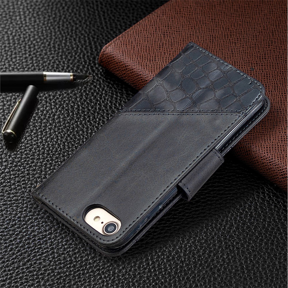 Color Matching Crocodile Skin Leather Cover for iPhone SE (2020)/SE (2022)/8/7 - Black-8