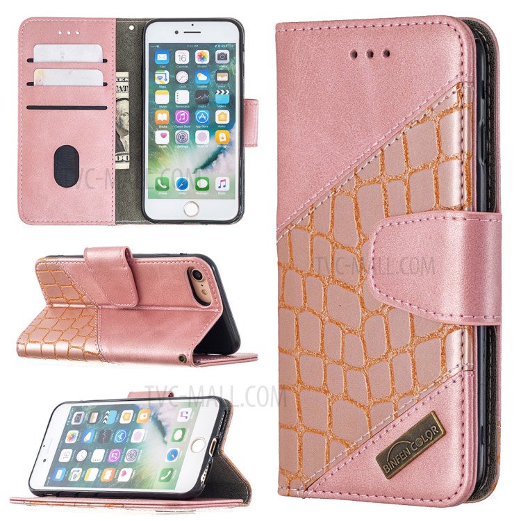 Color Matching Crocodile Skin Leather Cover for iPhone SE (2nd Generation)/8/7 - Rose Gold-1