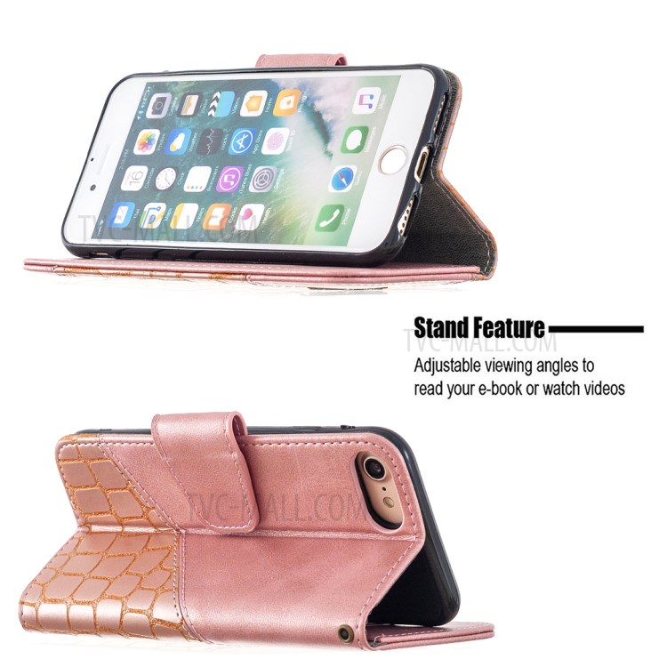 Color Matching Crocodile Skin Leather Cover for iPhone SE (2nd Generation)/8/7 - Rose Gold-2