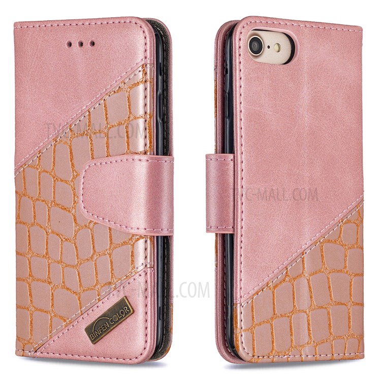 Color Matching Crocodile Skin Leather Cover for iPhone SE (2nd Generation)/8/7 - Rose Gold-6