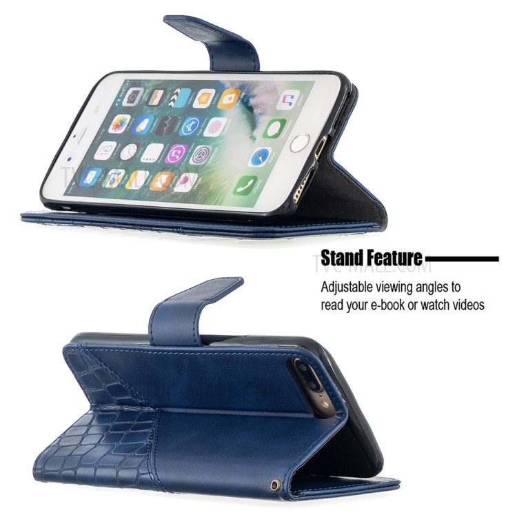 Correspondência De Cores De Pele De Crocodilo Capa De Couro Exclusivo Para Iphone 8 Plus / 7 Acrescida De 5,5 Polegadas - Azul-2